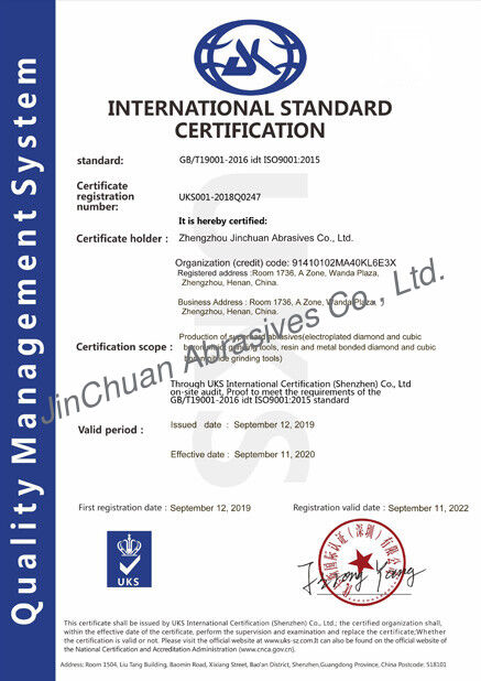 China ZHENGZHOU JINCHUAN ABRASIVES CO., LTD. certificaten