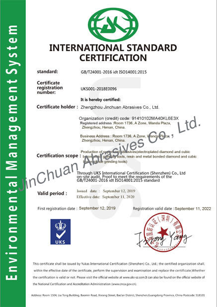China ZHENGZHOU JINCHUAN ABRASIVES CO., LTD. certificaten